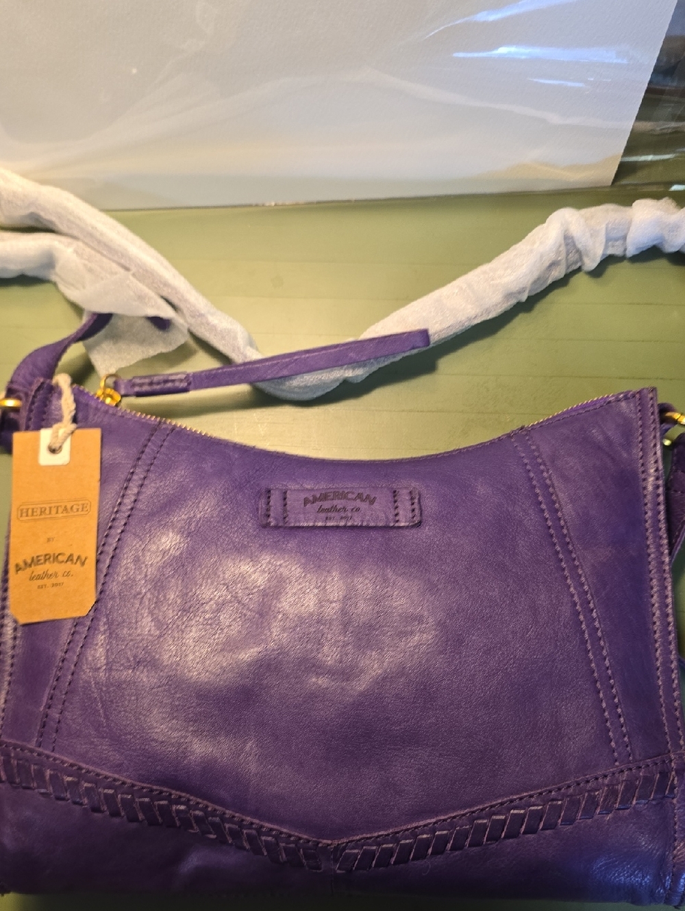 NWT Purple Smooth Greenwood Washed Top Zip Crossbody By American Leather